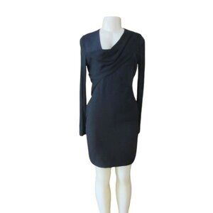 Helmut Lang Size 4 Black Angora Blend Draped Neckline Long Sleeve Dress